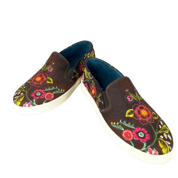 Desigual Brown Multicolor Floral Print Slip On Loafers 9